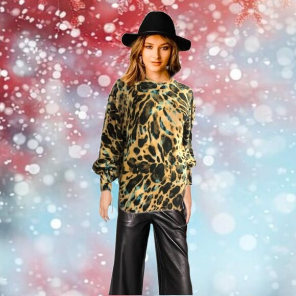 EsQualo Trendy Multi Color Animal Print Long Sleeve Sweater Size XL NEW - Picture 5 of 6